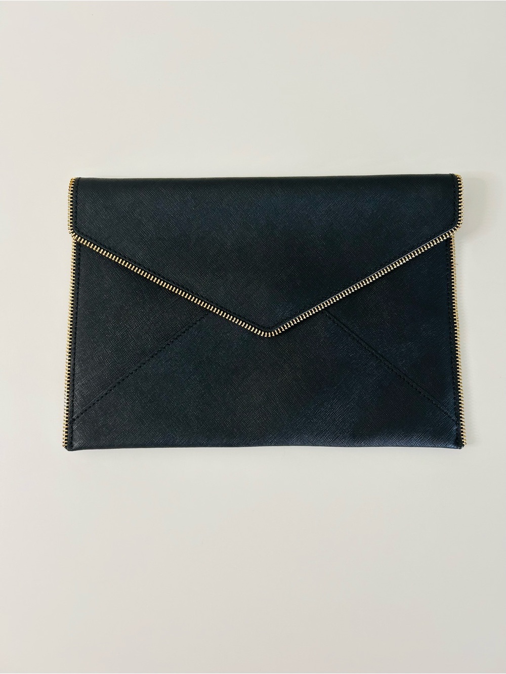 REBECCA MINKOFF Black Envelope Clutch with Gold‎ Trim Evening Bag - Picture 2 of 7
